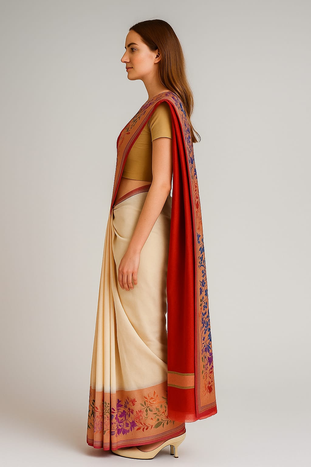 Silakaari Women's Off White Fancy Floral Border Banarasi Silk Saree