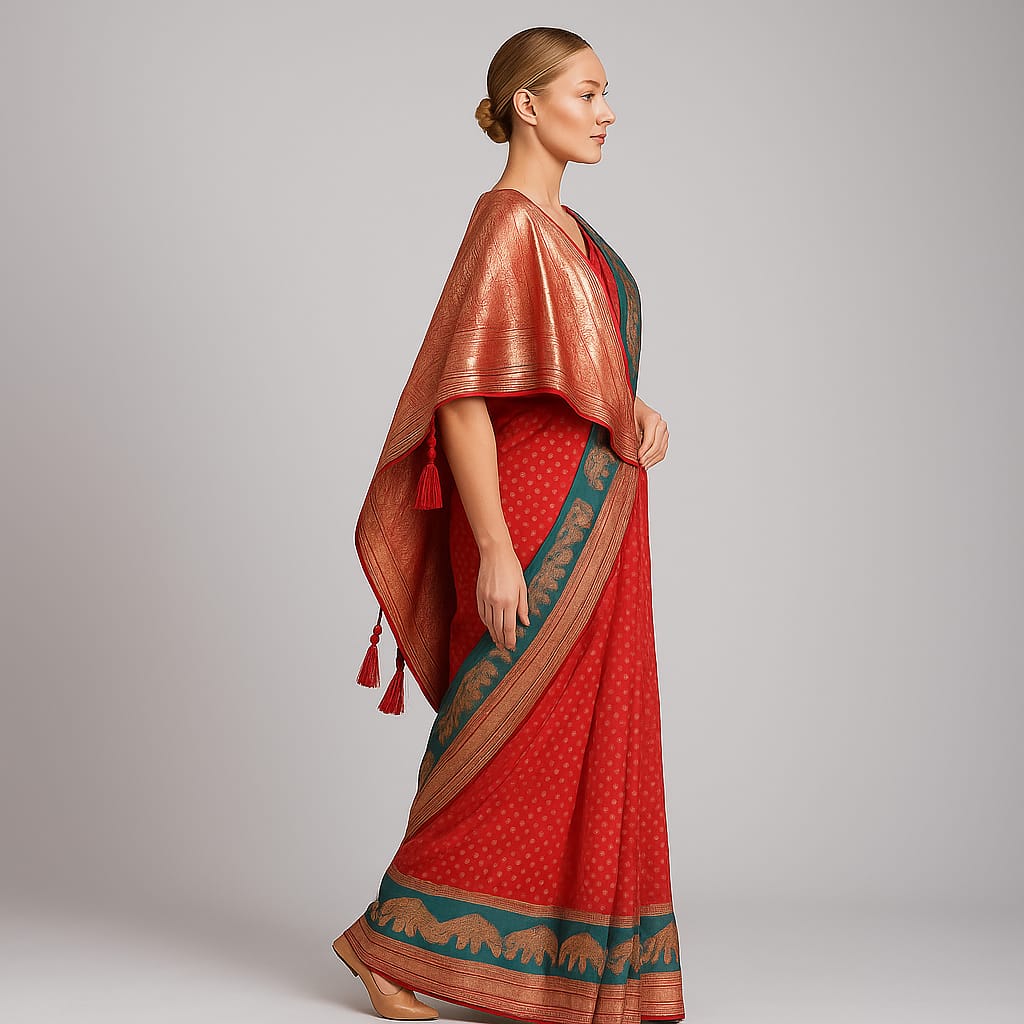 Silakaari Saba Green-Pink Heavy Zardosi Hand Work Bridal Saree
