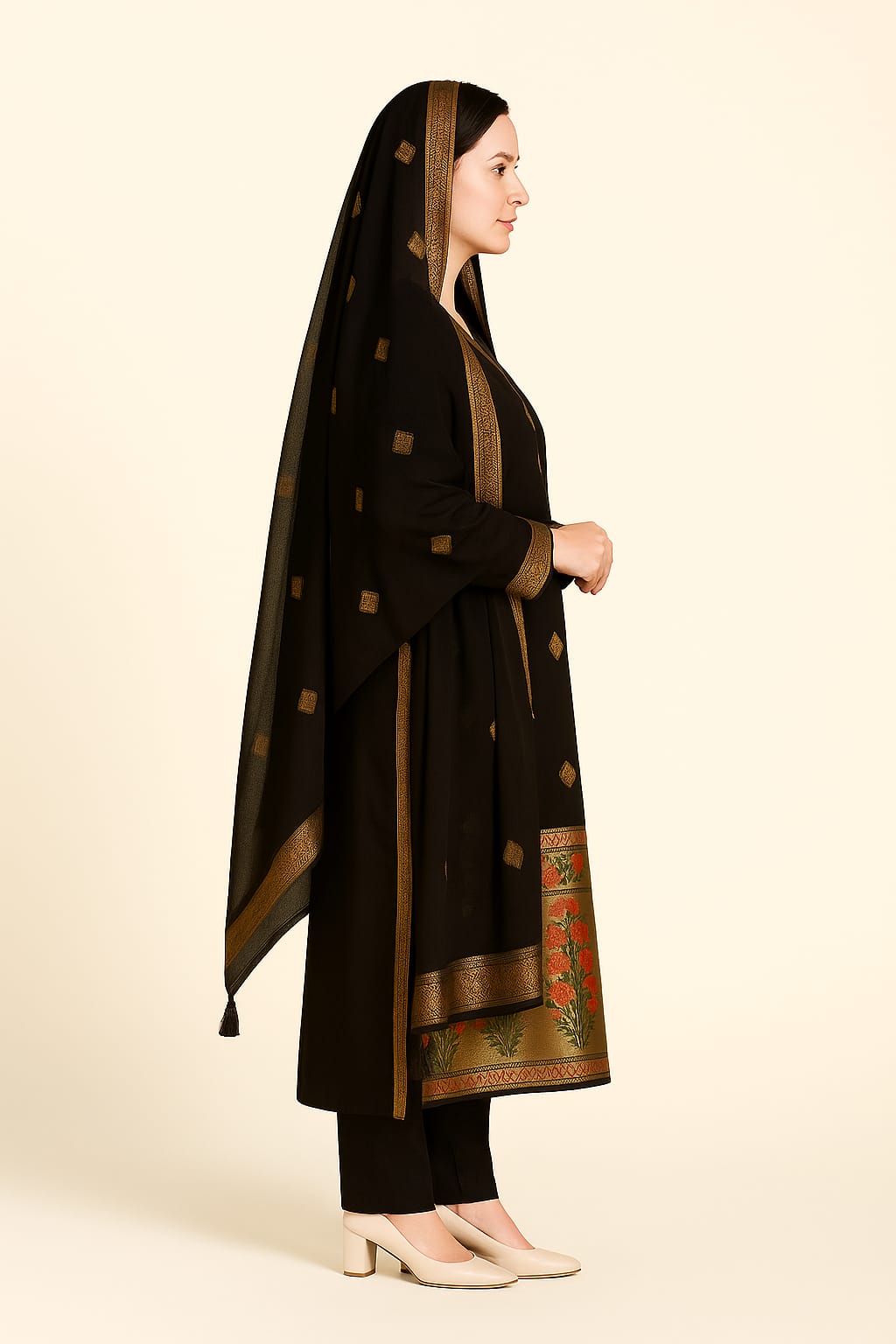 Silakaari Women's Black Zari Work Designer Banarasi Unstitched Dress Material