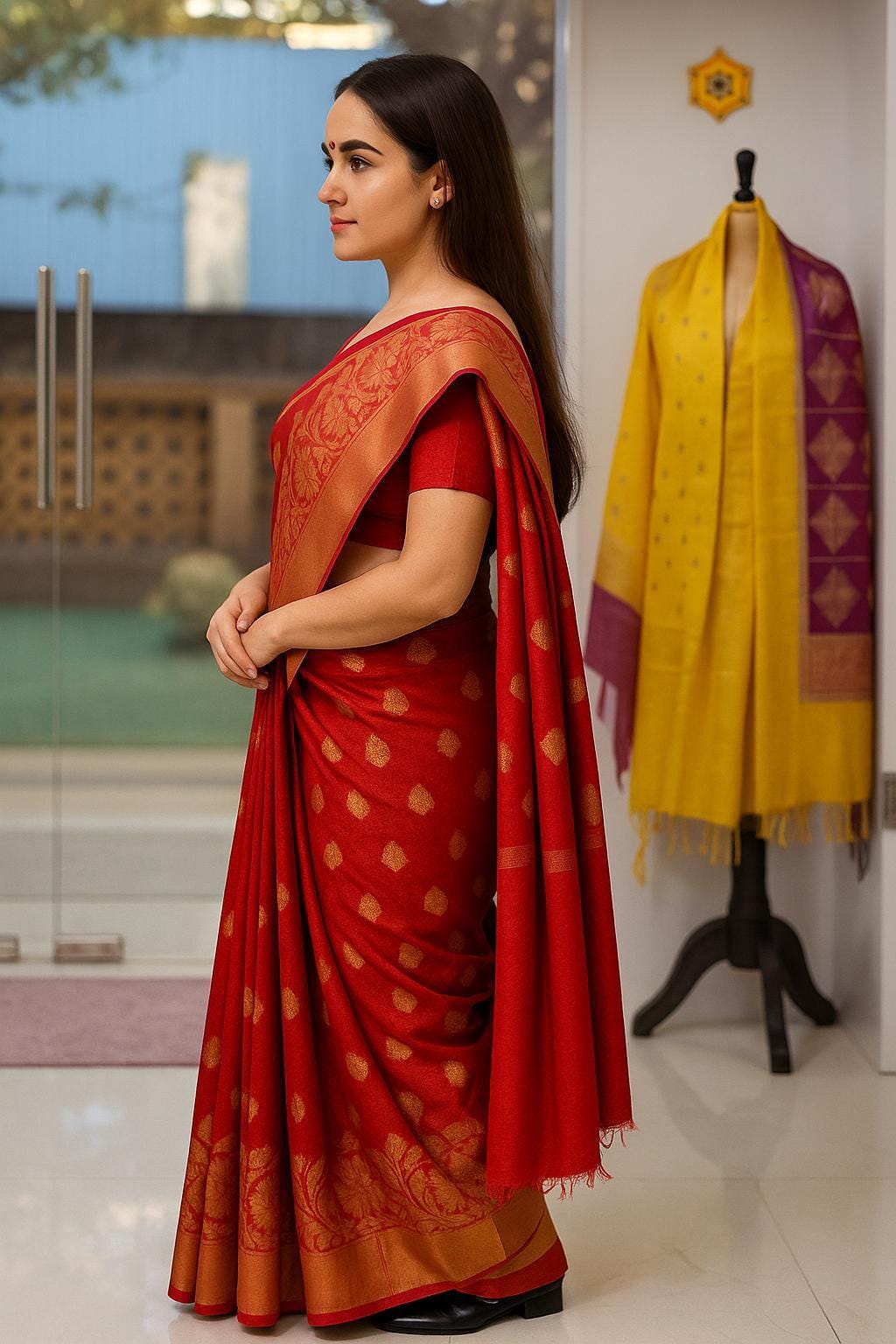 Silakaari Women's Red Golden Heavy Border Banarasi Silk Saree