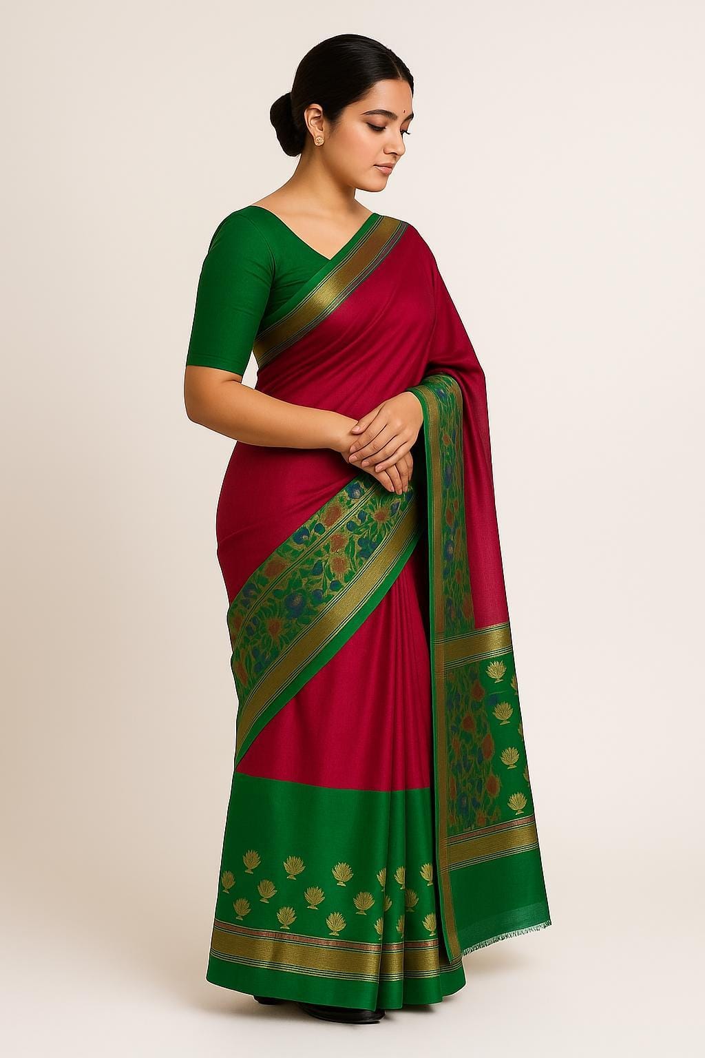 Silakaari Women's Bright Pink-Green Pure Silk Zari Banarasi Saree
