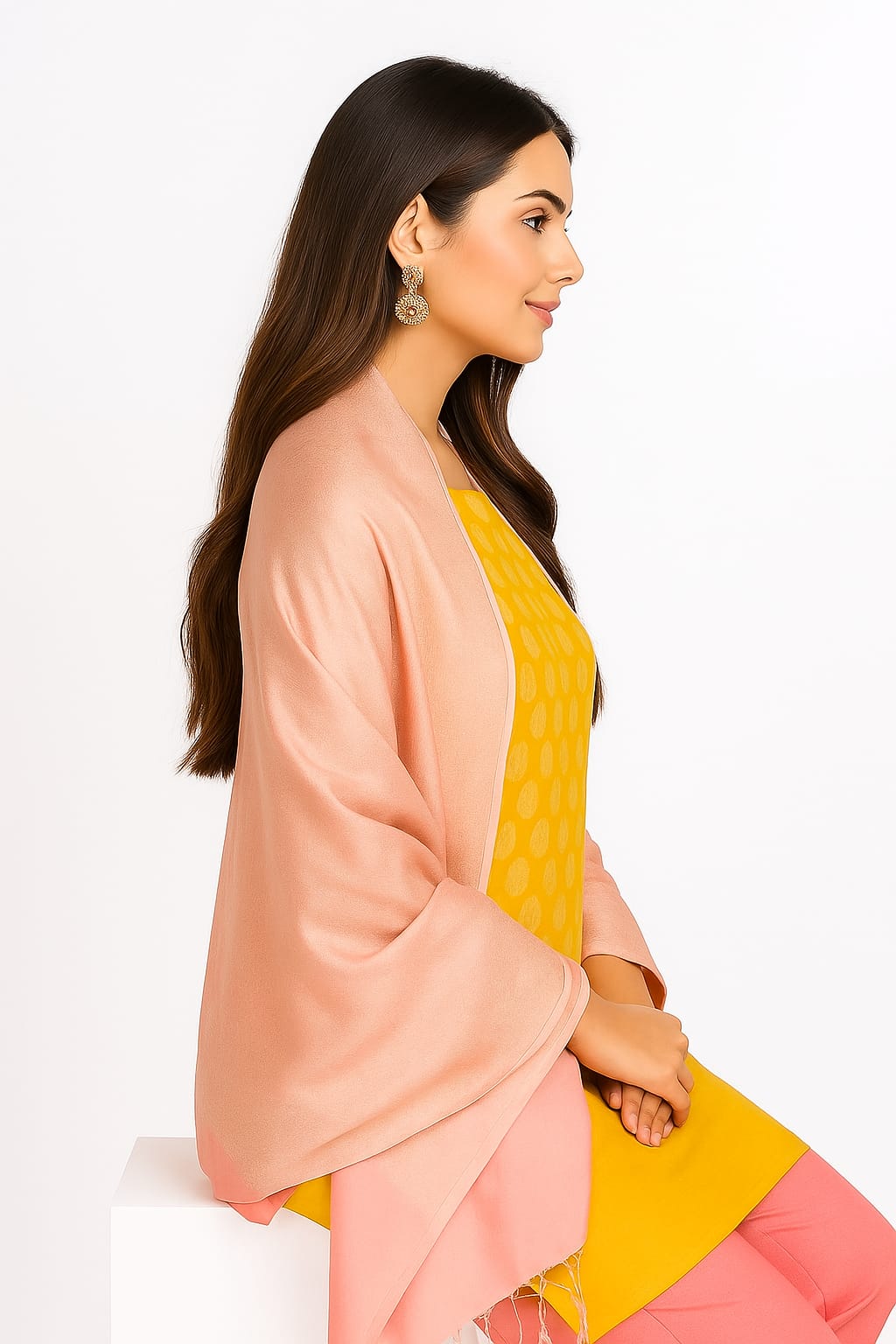 Silakaari Banarasi Zari Brocade Unstitched Suit Set Yellow-Pink With Banarasi Dupatta