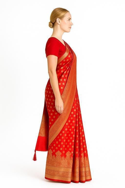 Silakaari Haseen Orangish-Gold Zari Hand Work Zardosi Tassels Pure Silk Heavy Bridal Saree
