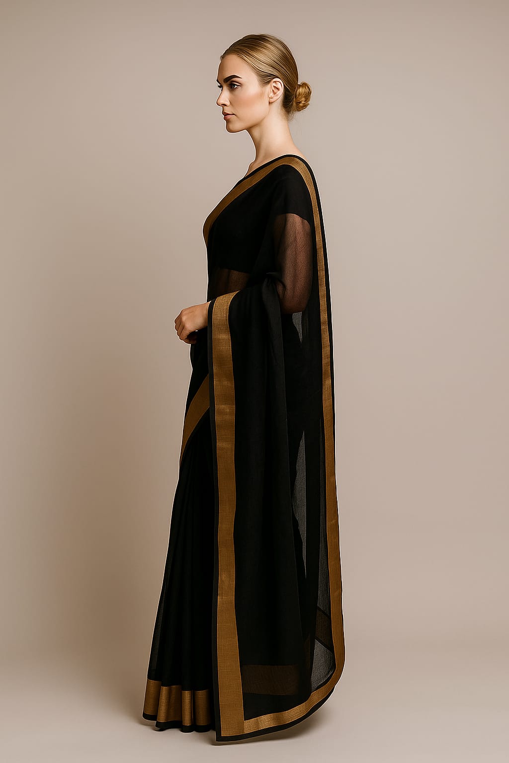 Silakaari Black Beauty Super Delux Pure Chanderi Lucknowi Premium Saree