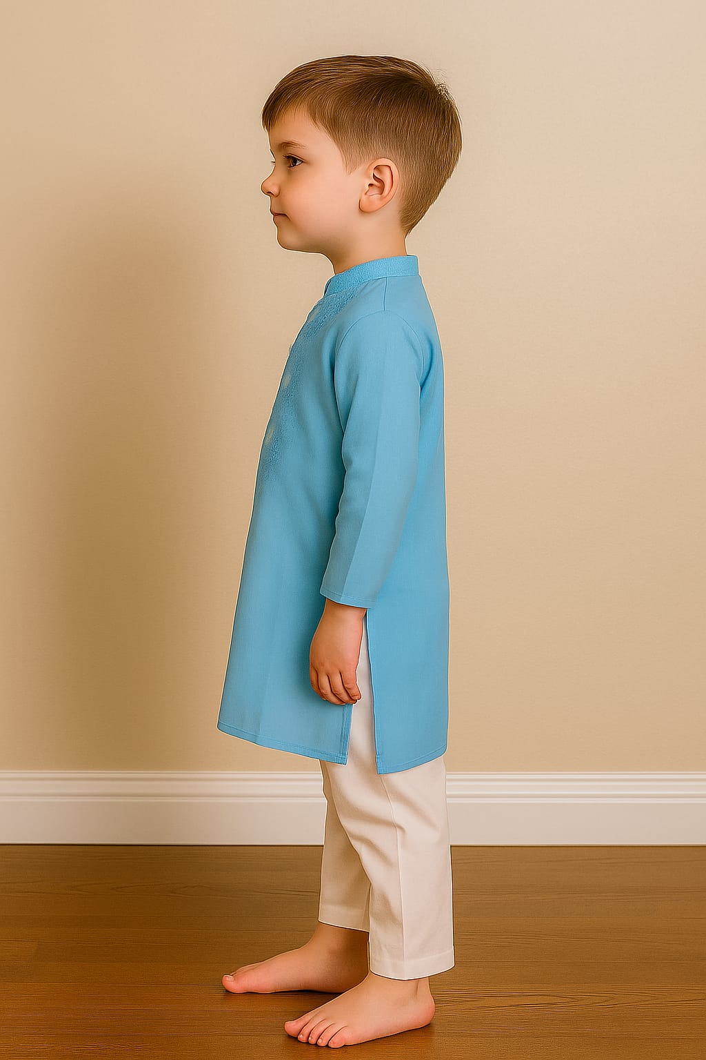 Silakaari Kids Blue Lucknowi Pure Cotton Kurta Pajama Set For Boys