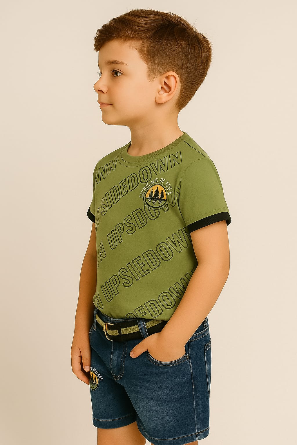 Silakaari Kids Printed T-Shirt & Short Denim Set For Boys