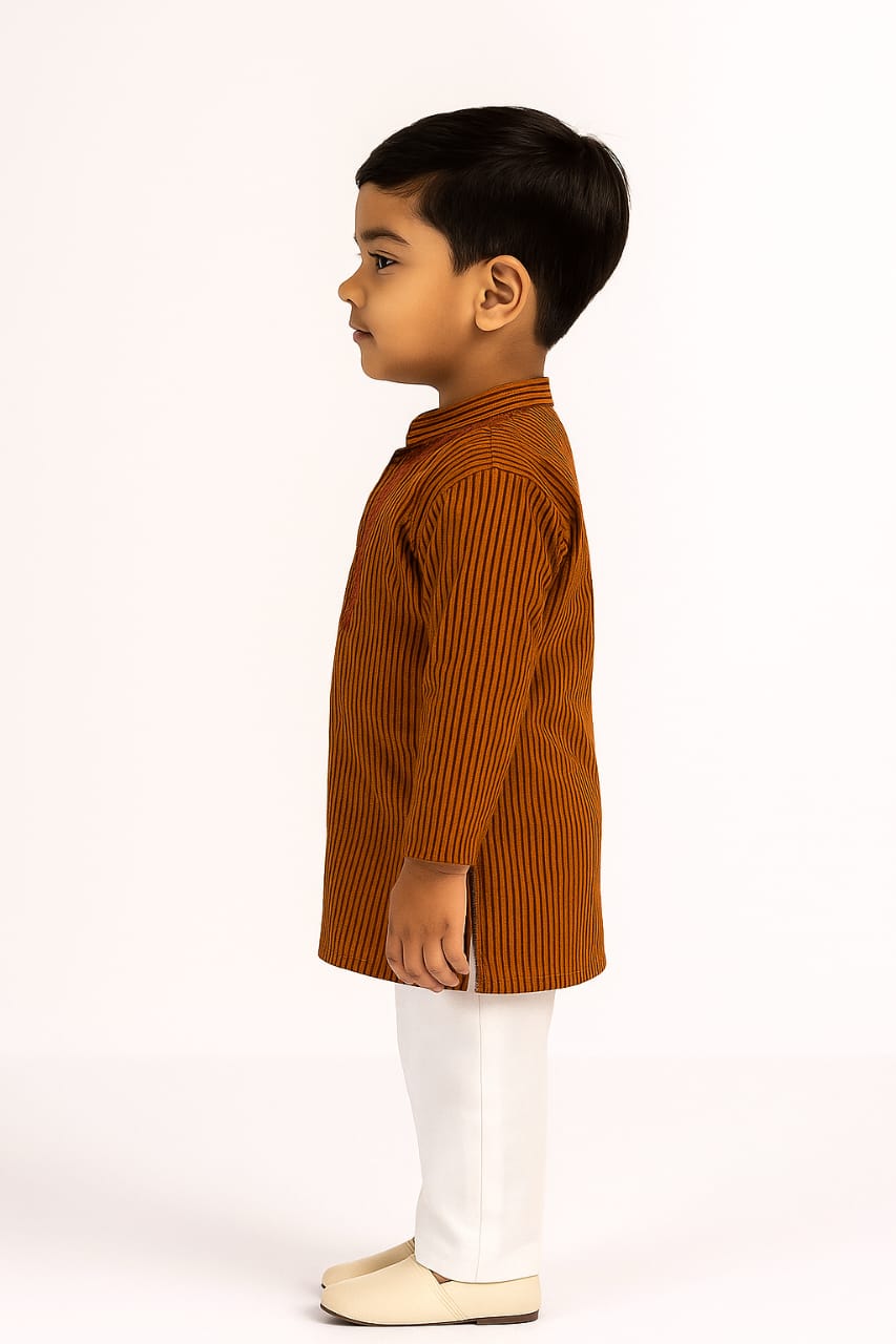 Silakaari Shaurya Brown-Black Pure Lucknowi Chikankari Kurta Pyjama Set For Boys