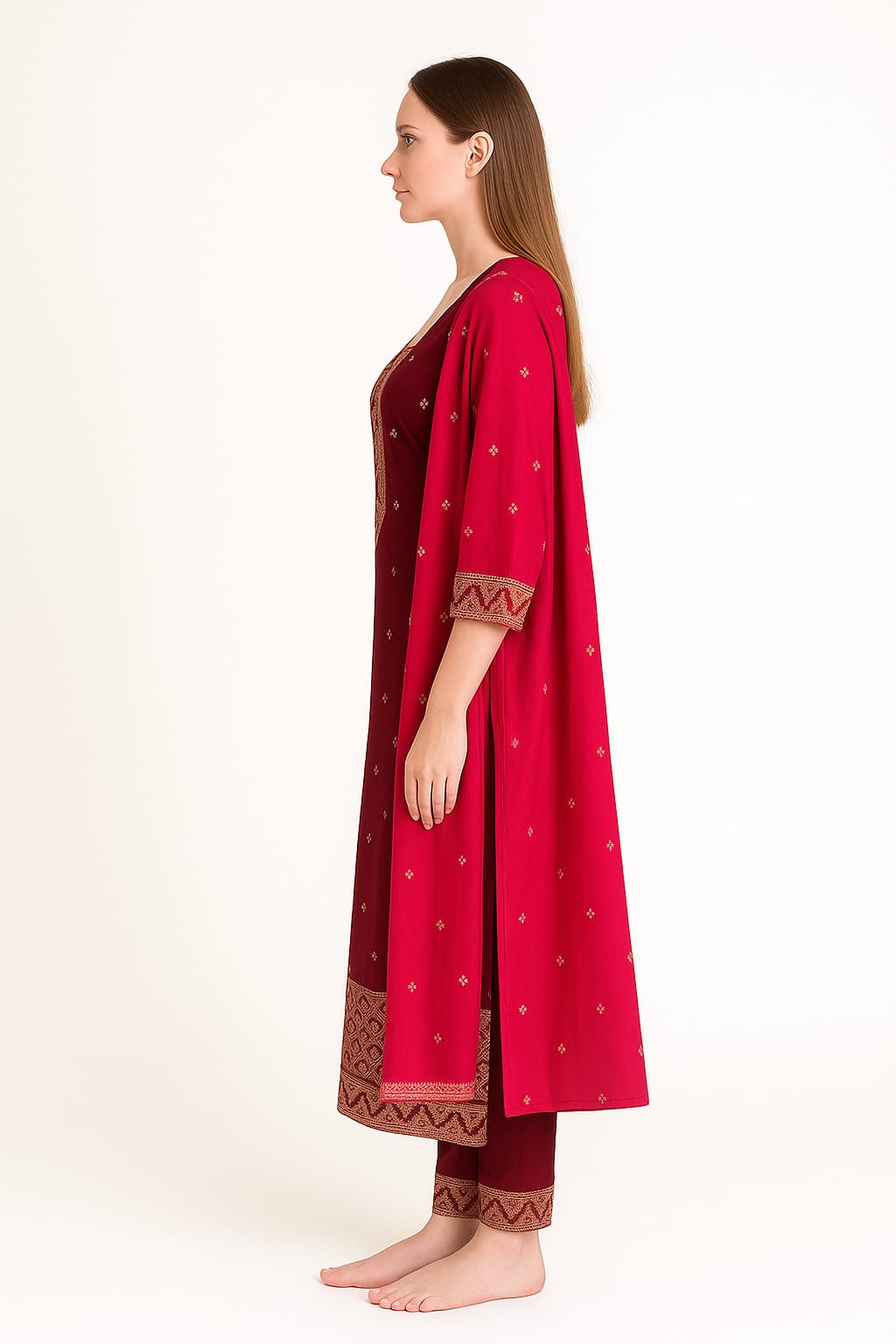 Silakaari Women's vichitra Gold Sequins Heavy Kurti Pant Dupatta Set