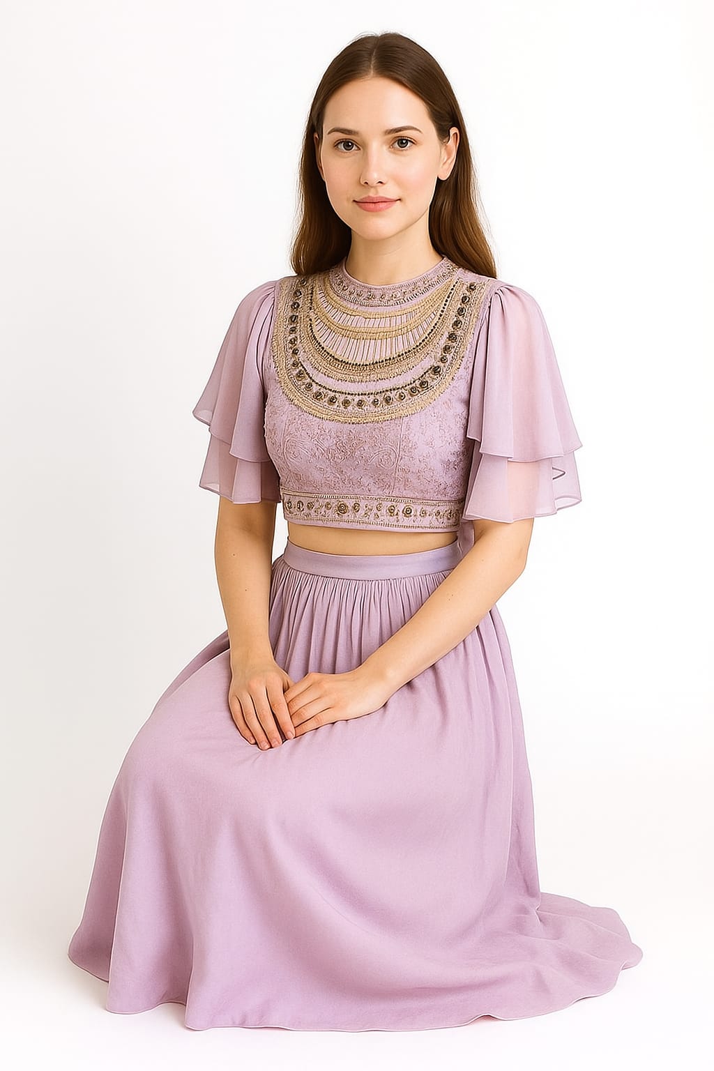 Silakaari Light Purle Fancy Pure Pearl Work Heavy Chiffon Lehenga Sharara set
