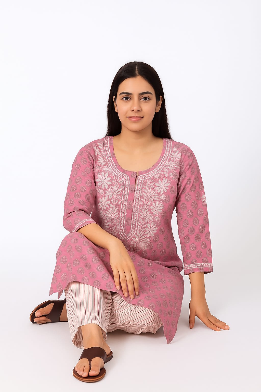 Silakaari Women's Pure Cotton Printed Lucknowi Kurti Pant Premium Set
