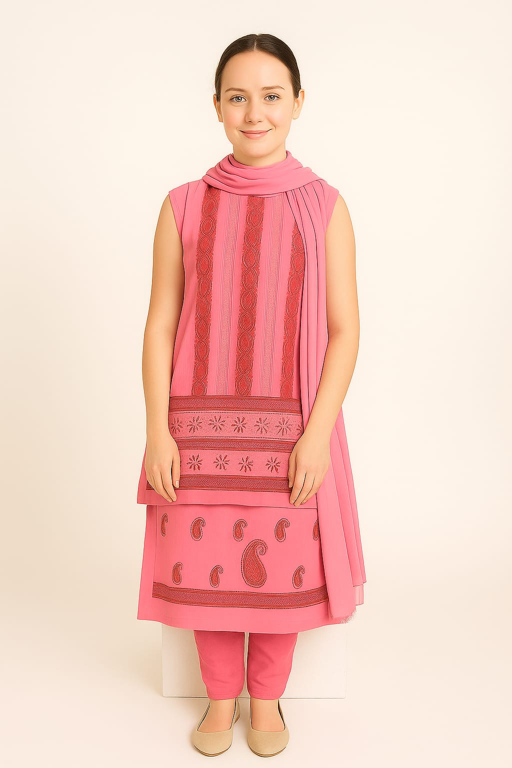 Silakaari Mehazabien Pink-Red Badla Mukaish Work Premium Handwork Unstitched Dress Material