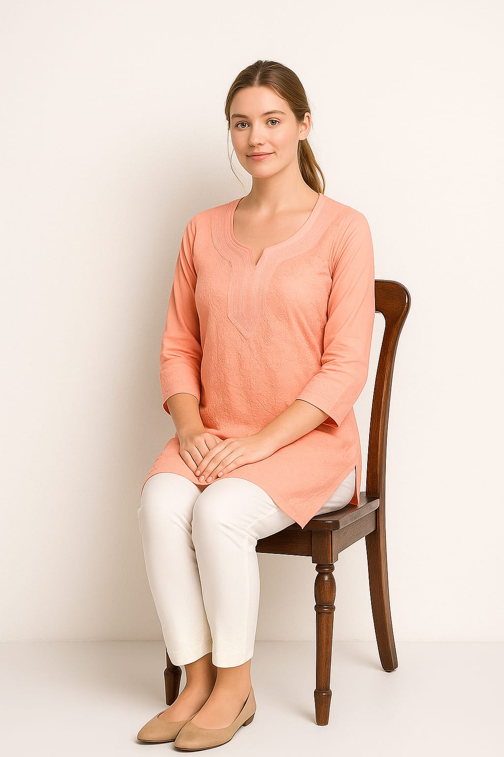 Silakaari Pure Mul Cotton All Over Premium Lucknowi Short Kurti With Pant Set
