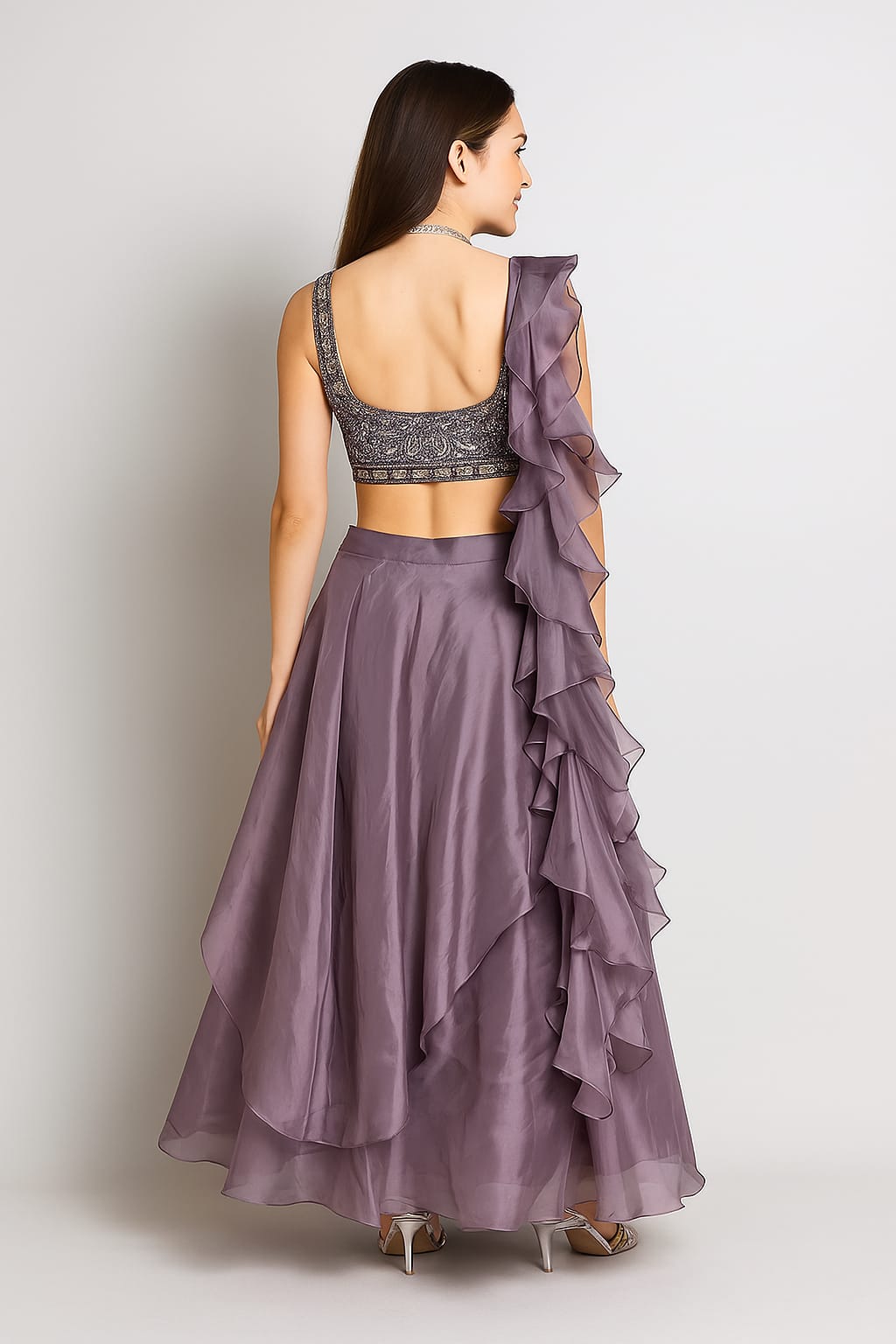 Silakaari Pearl Dimond Feminine Organza Lalick Dimond Lehenga Sharara Set