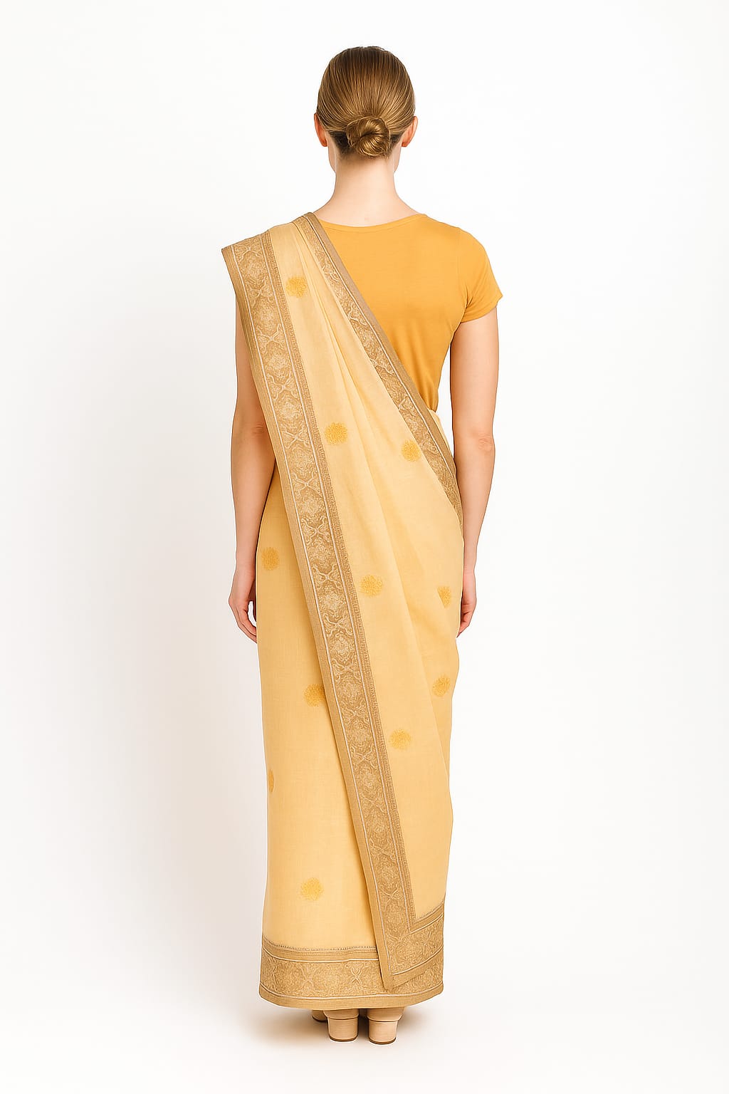 Silakaari Suvidha Beige-Gold Pure Chanderi Premium HandWork Partywear Saree