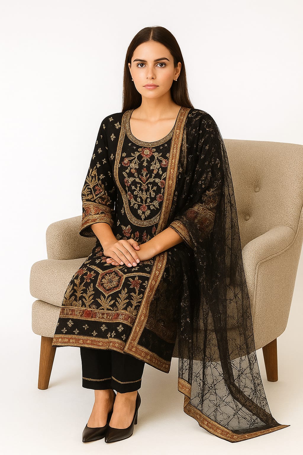 Silakaari Nimat Black-Multi Heavy Sequin Kundan Work Fancy  Ready-Made Dress