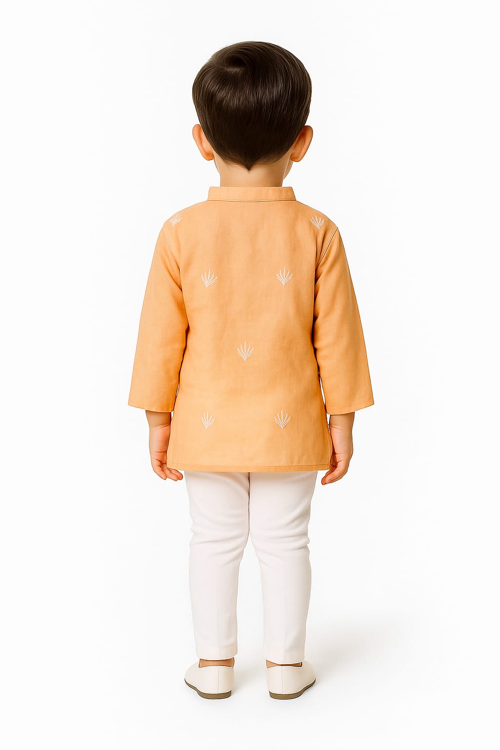 Silakaari Aarav Beige-White Pure Lucknowi Chikankari Kurta Pyjama Set For Boys
