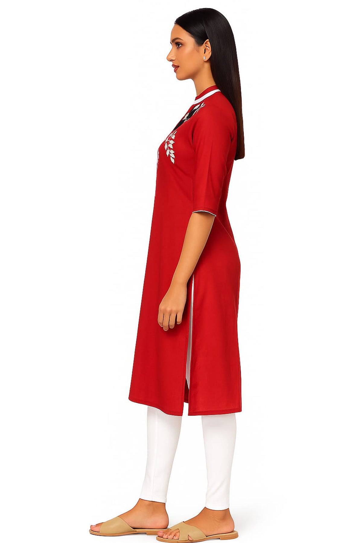 Silakaari Bisma Red Zari Gota Embroidered Rayon Kurti