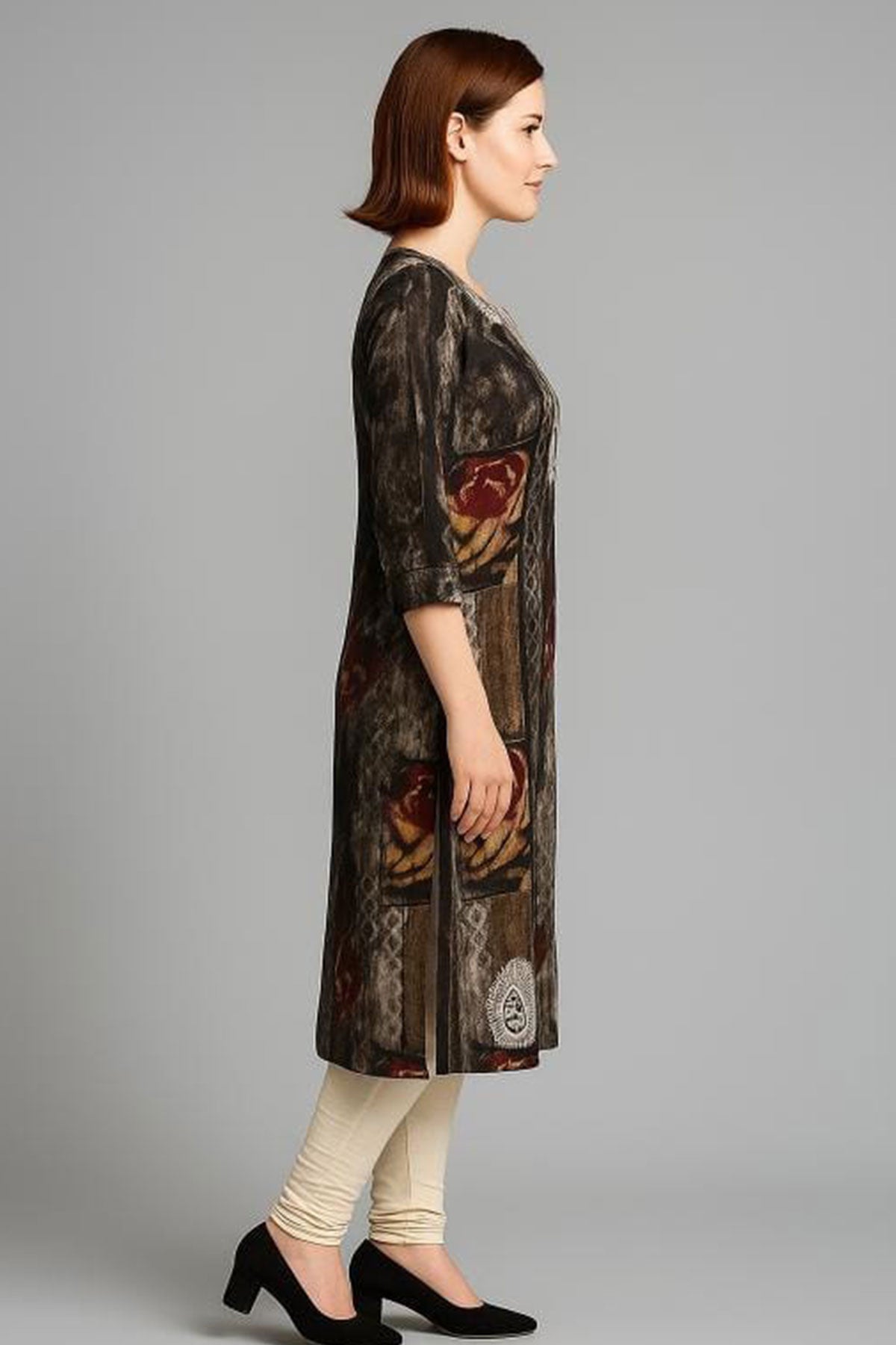 Silakaari Anya Heavy Rayon Mix & Match Black Embroidery Long Kurti