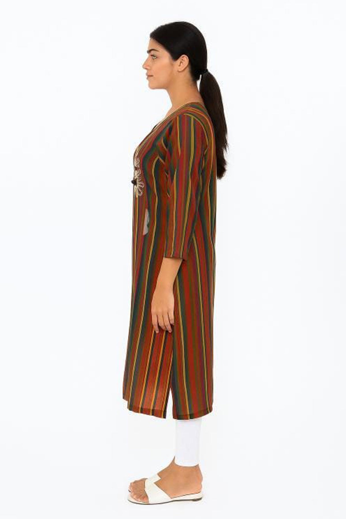Silakaari Elma Multi-Lining Rayon Gota Patti Long Kurti