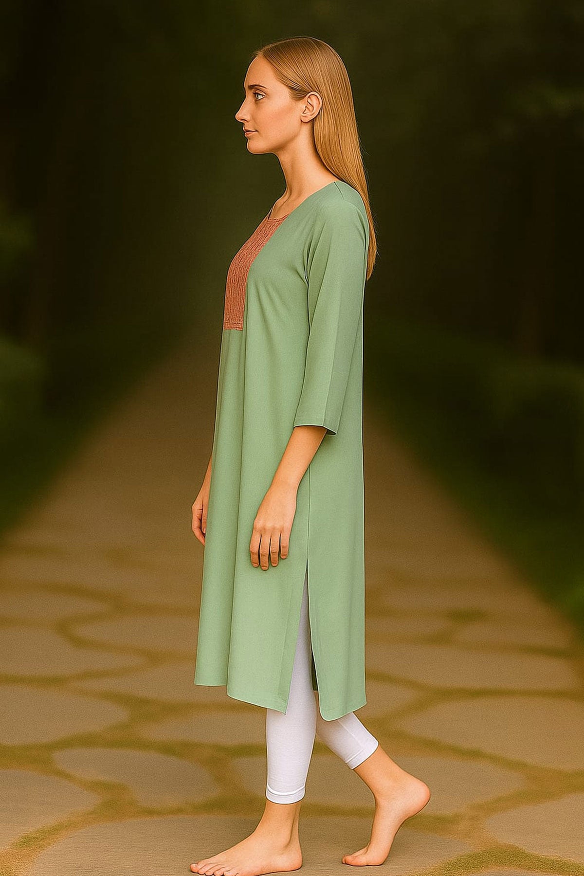 Silakaari Heba Embroidered Teal Green Regular Long Kurti