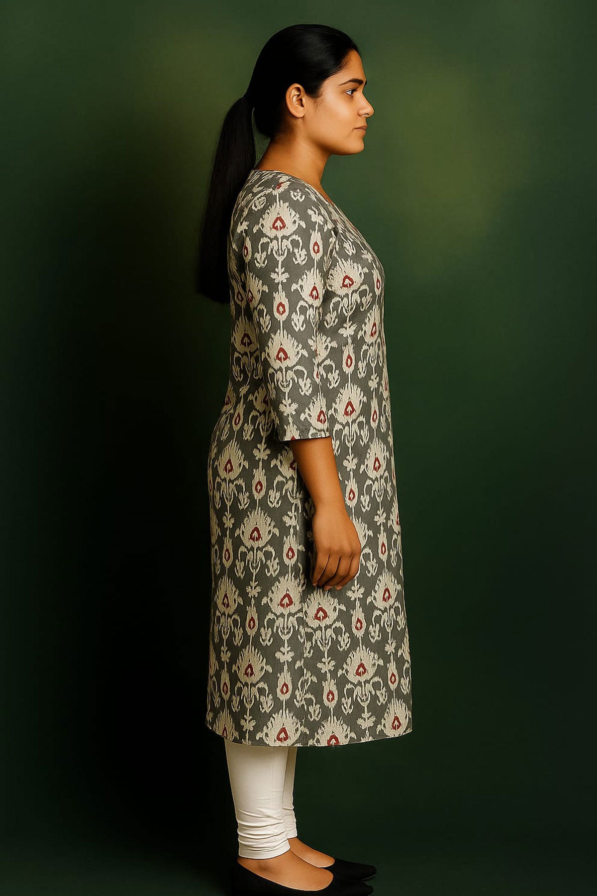 Silakaari Urwa Grey-White Printed Cotton Straight Long Kurti