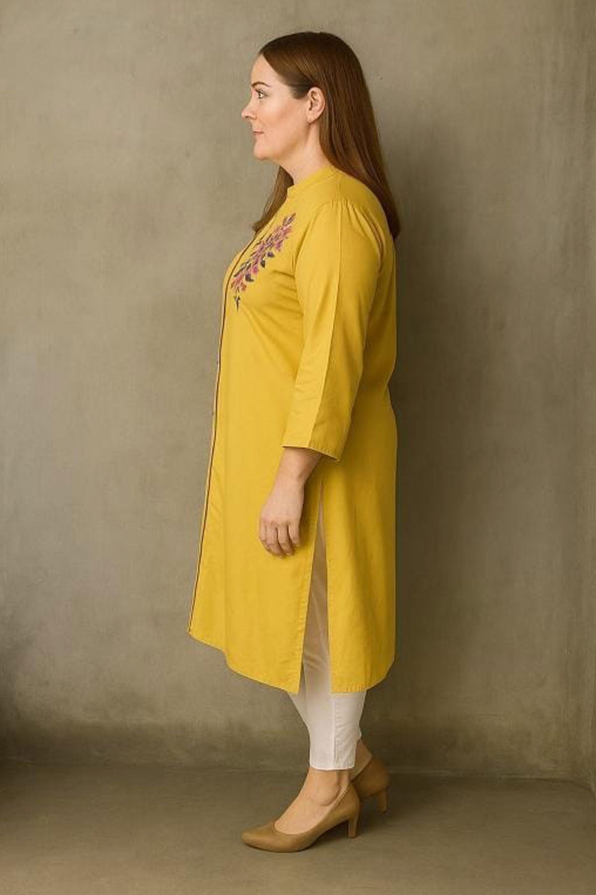 Silakaari Sonia Yellow Rayon Embroidery Long Kurti