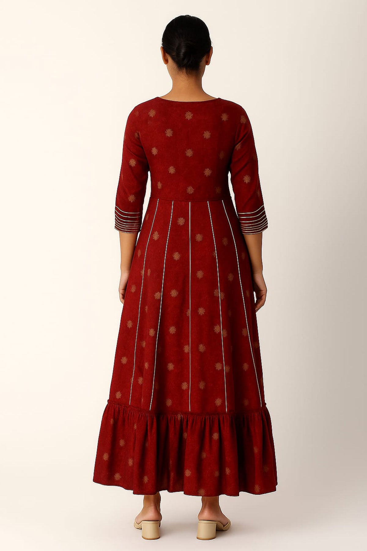 Silakaari Ezzah Red Cotton Foil Printed Full Length Anarkali