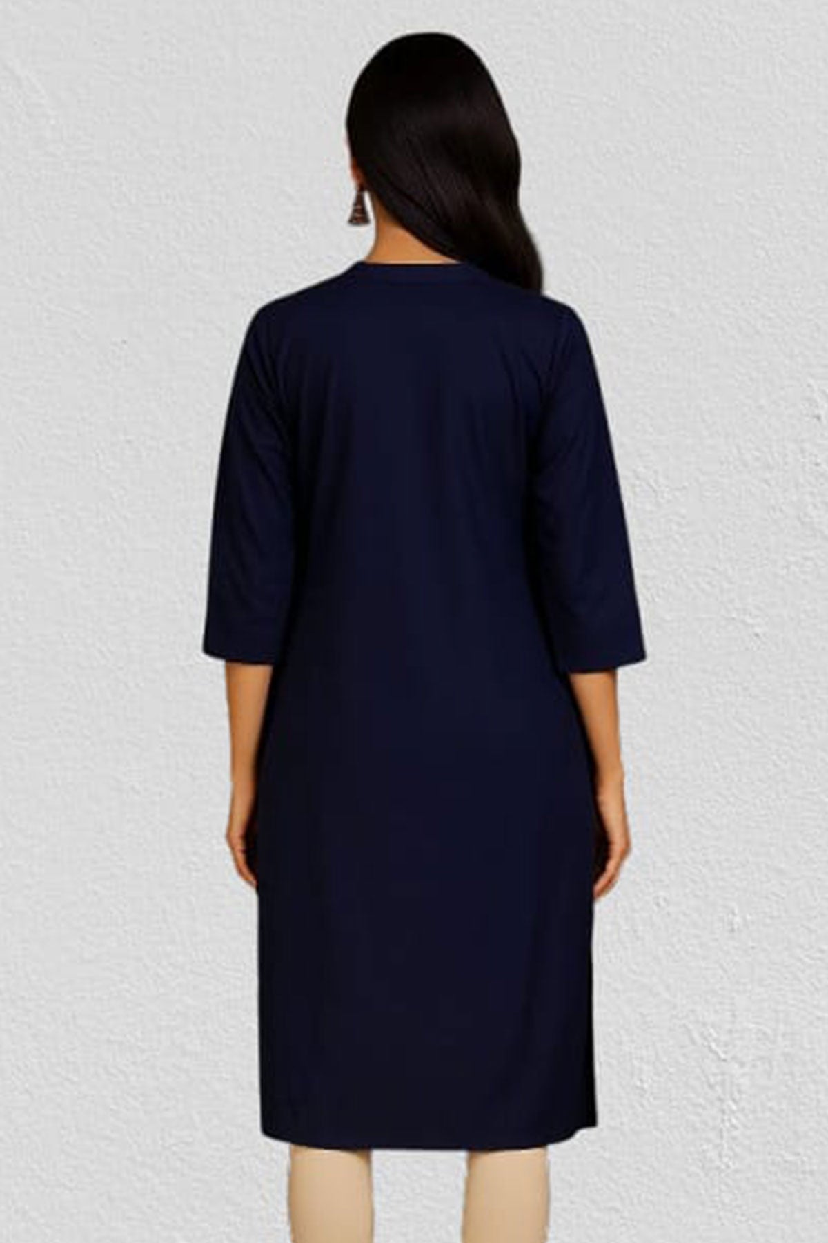 Silakaari Safiya Navy Blue Rayon Embroidery Long Kurti