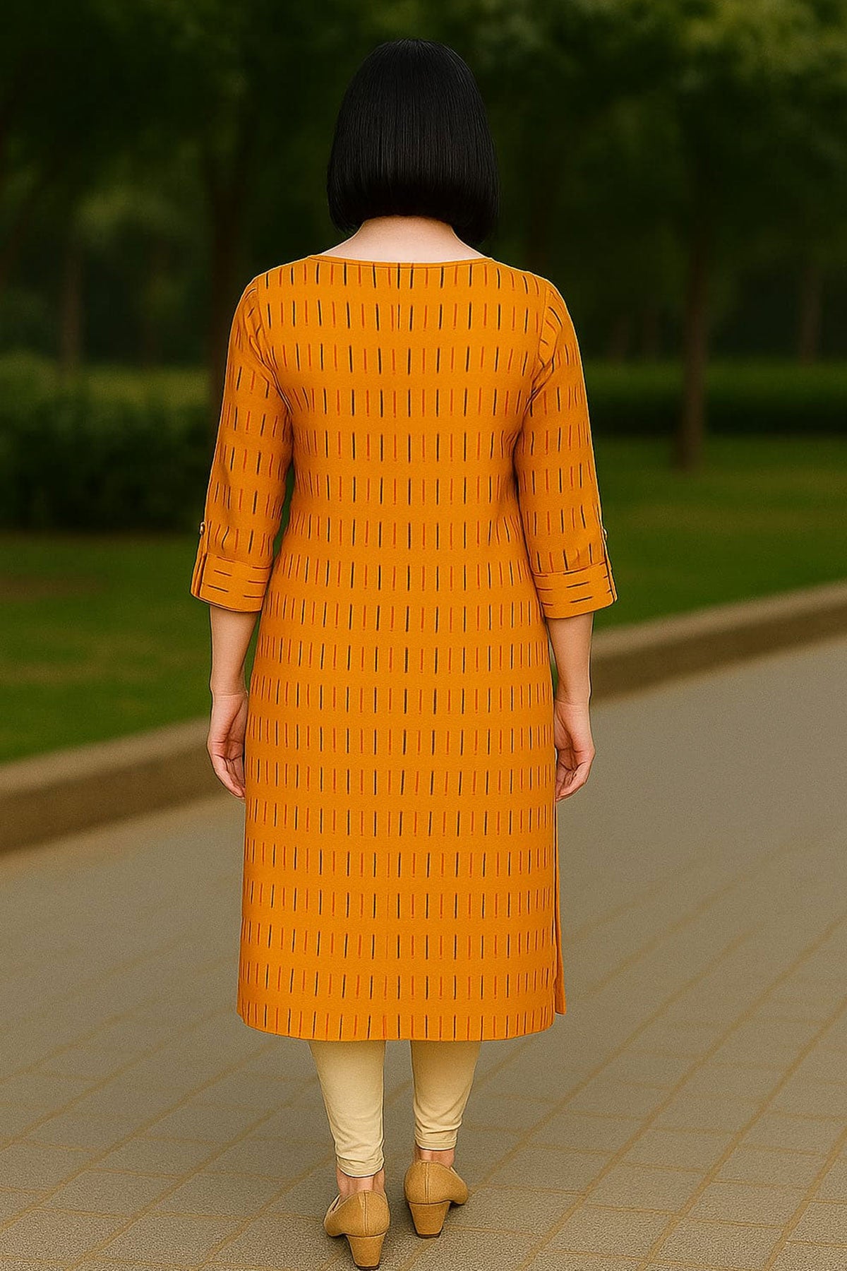 Silakaari Tahira Yellow Printed Straight Cut Cotton Long Kurti
