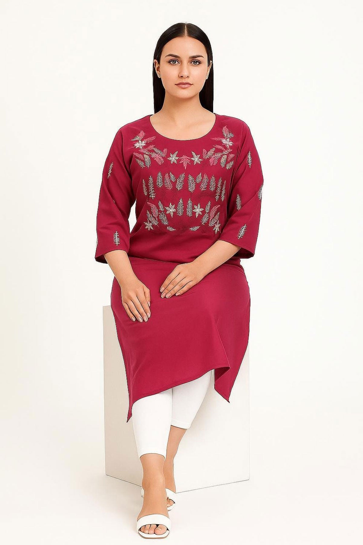 Silakaari Omera Pink loops Embroidered Long kurti