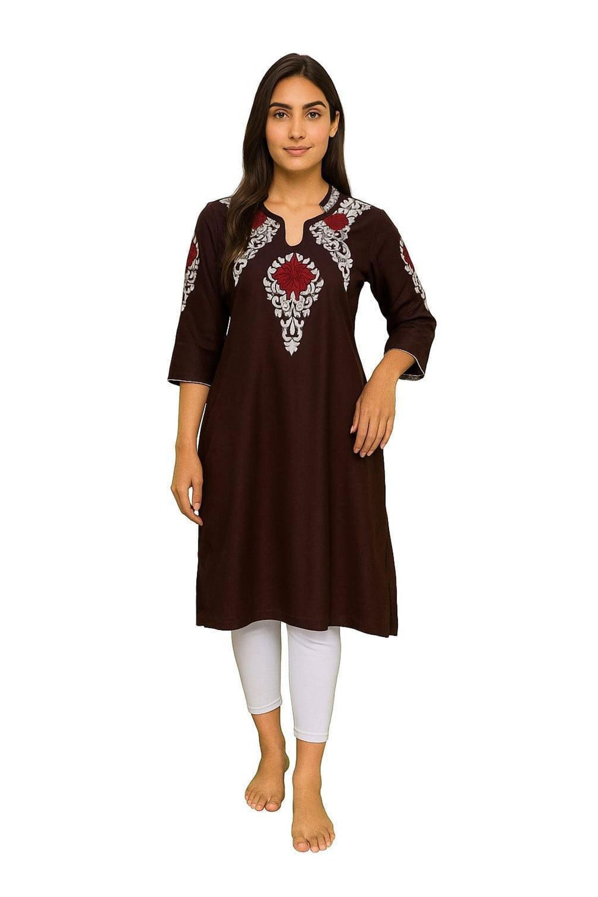 Silakaari Omaira Brown Zari Gota Embroidered Rayon Kurti