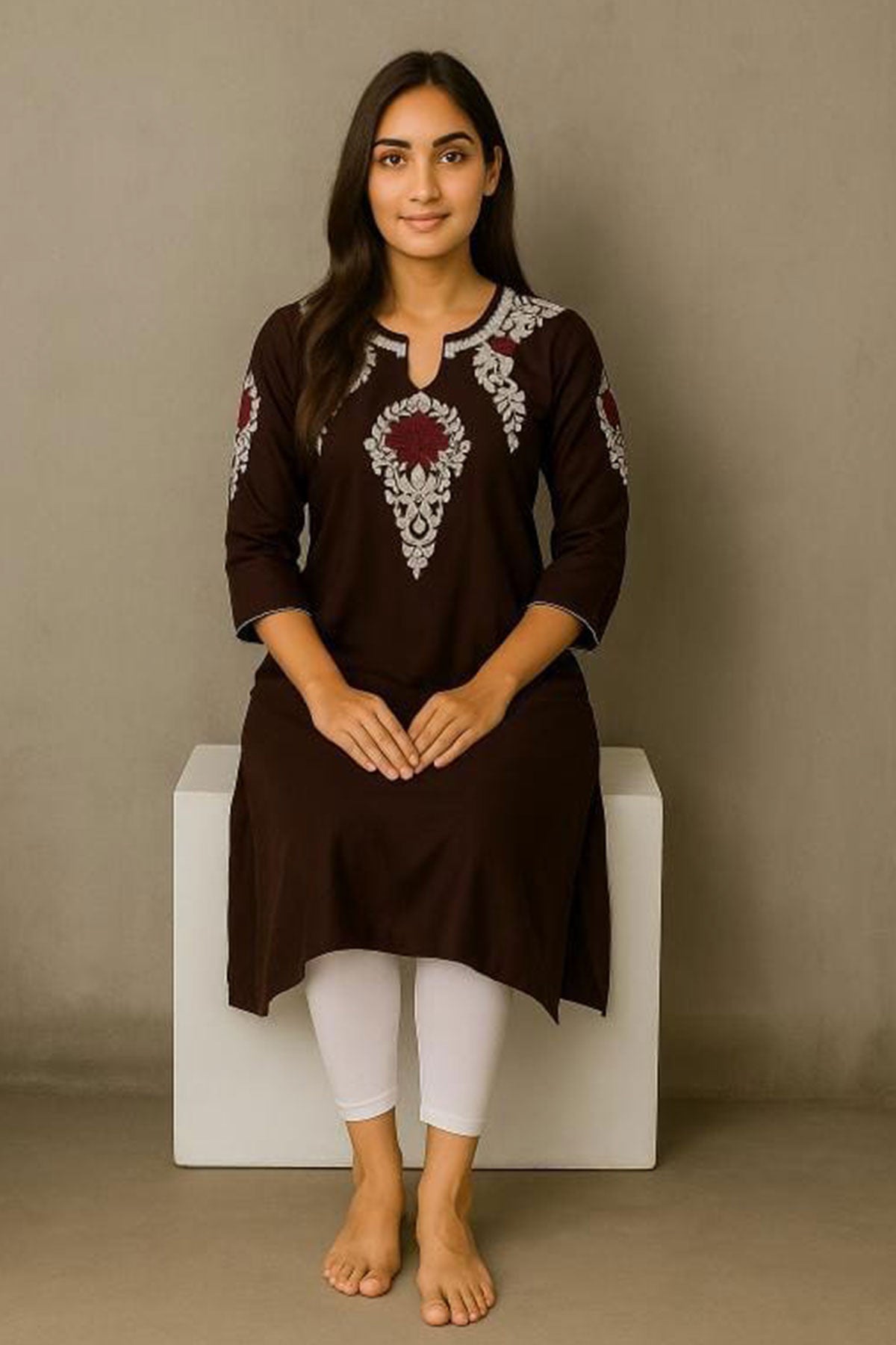 Silakaari Omaira Brown Zari Gota Embroidered Rayon Kurti