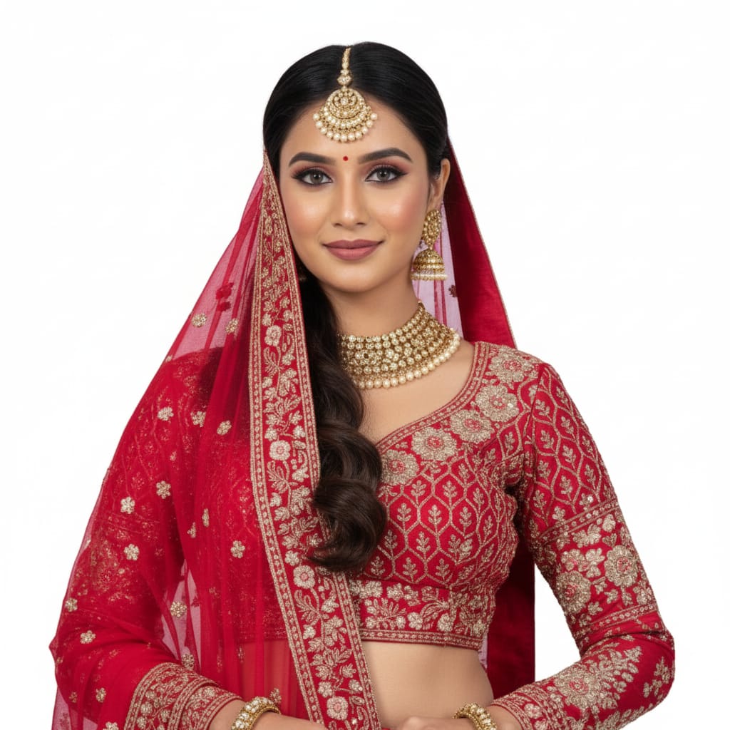 Silakaari Rani Velvet Bridal Lehenga with Zari, Zarkan & Cutdana Work