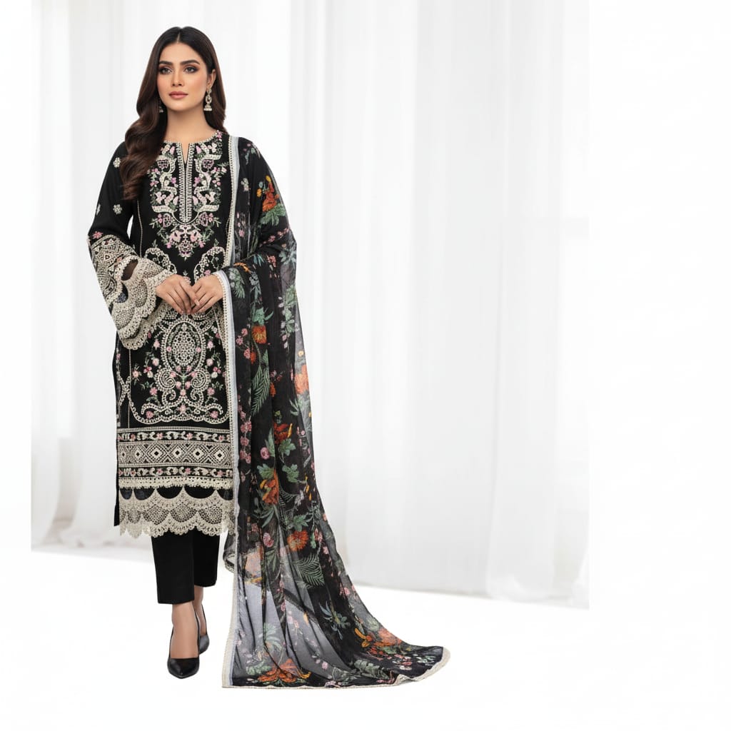 Silakaari Aarzoo Pure Lawn Heavy Embroidery Panel Cut Work Unstitched  Suits