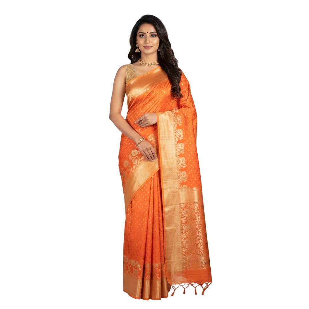 Silakaari Mehtab Ethnic Woven Designer Banarasi Orange-Gold Silk Saree