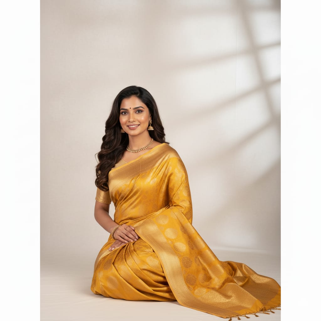 Silakaari Banarasi Sun Yellow Jacquard Saree