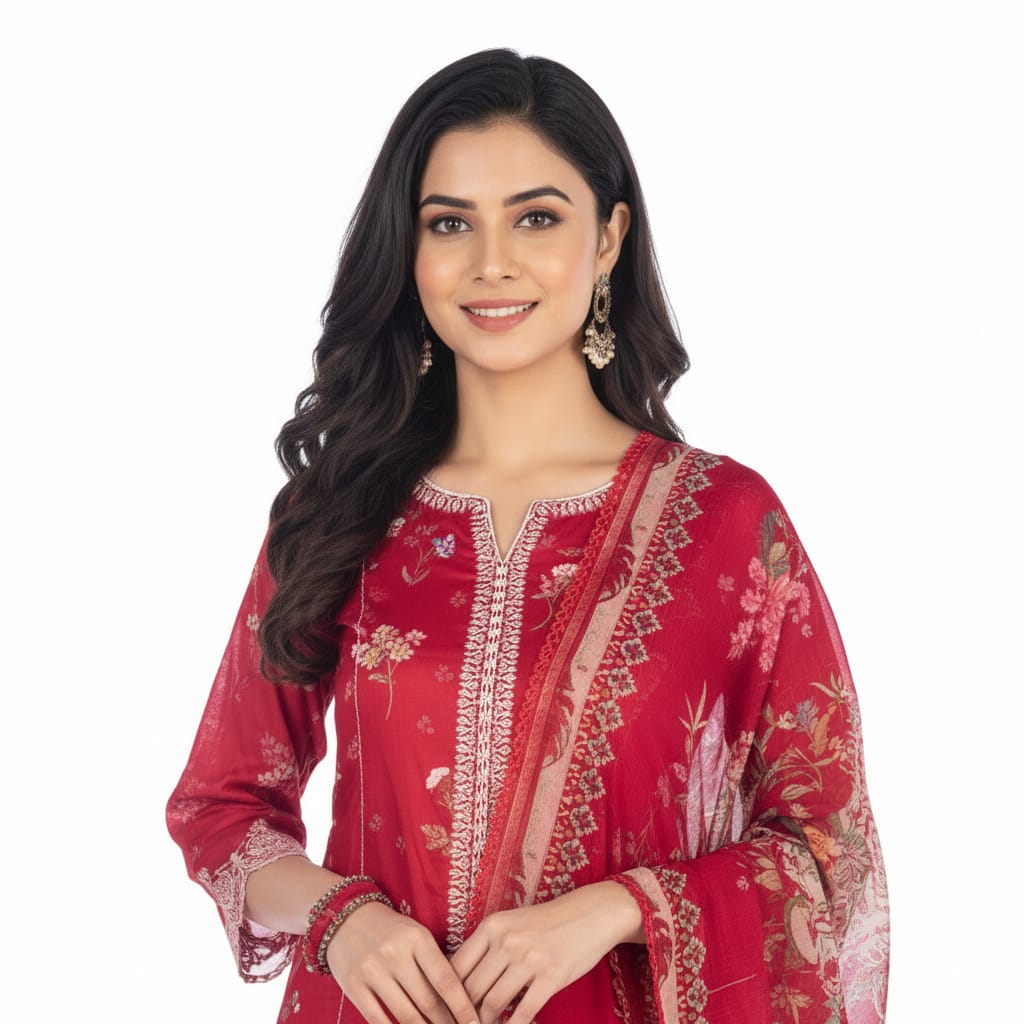 Silakaari Saaz Hot Pink Pure Lawn Embroidery Organza Patch Work  Ready-Made Dress