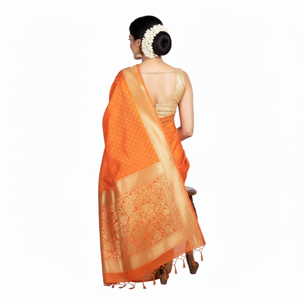 Silakaari Mehtab Ethnic Woven Designer Banarasi Orange-Gold Silk Saree