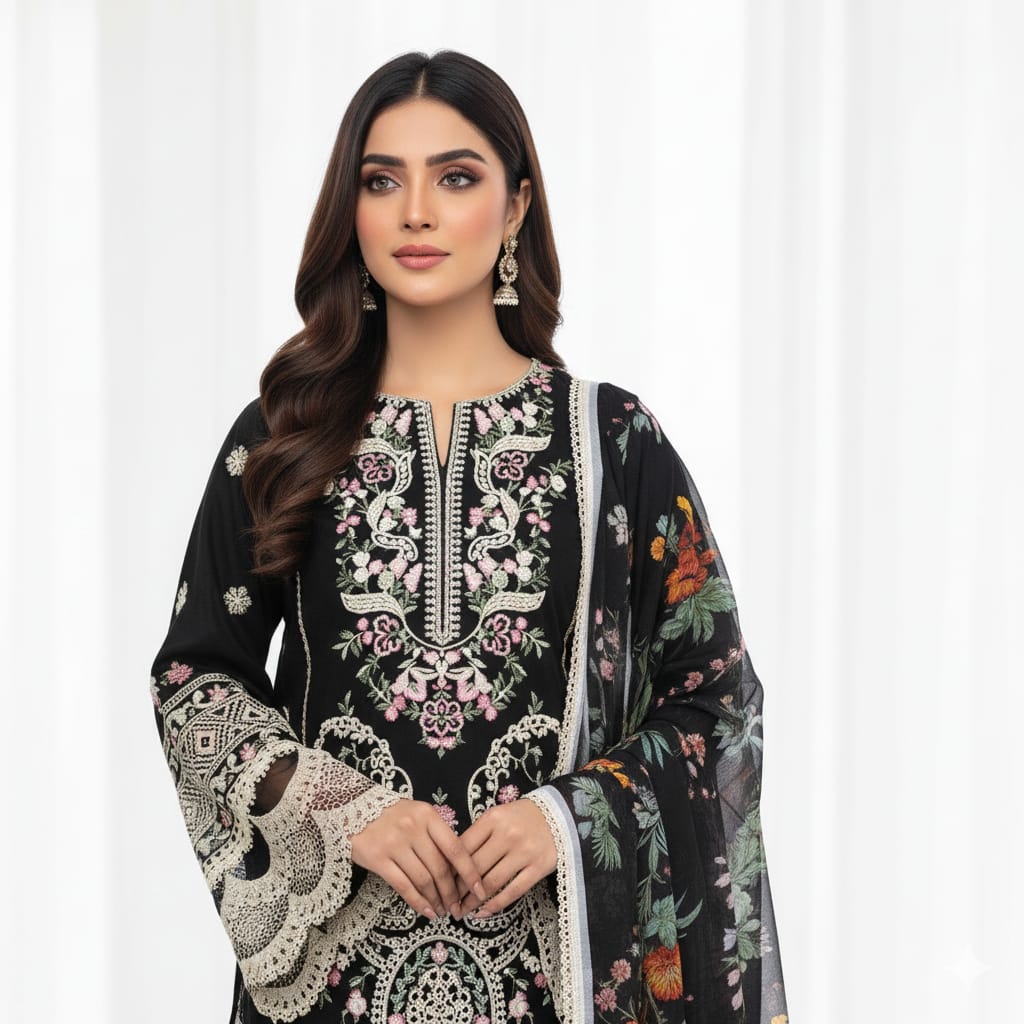 Silakaari Aarzoo Pure Lawn Heavy Embroidery Panel Cut Work Unstitched  Suits