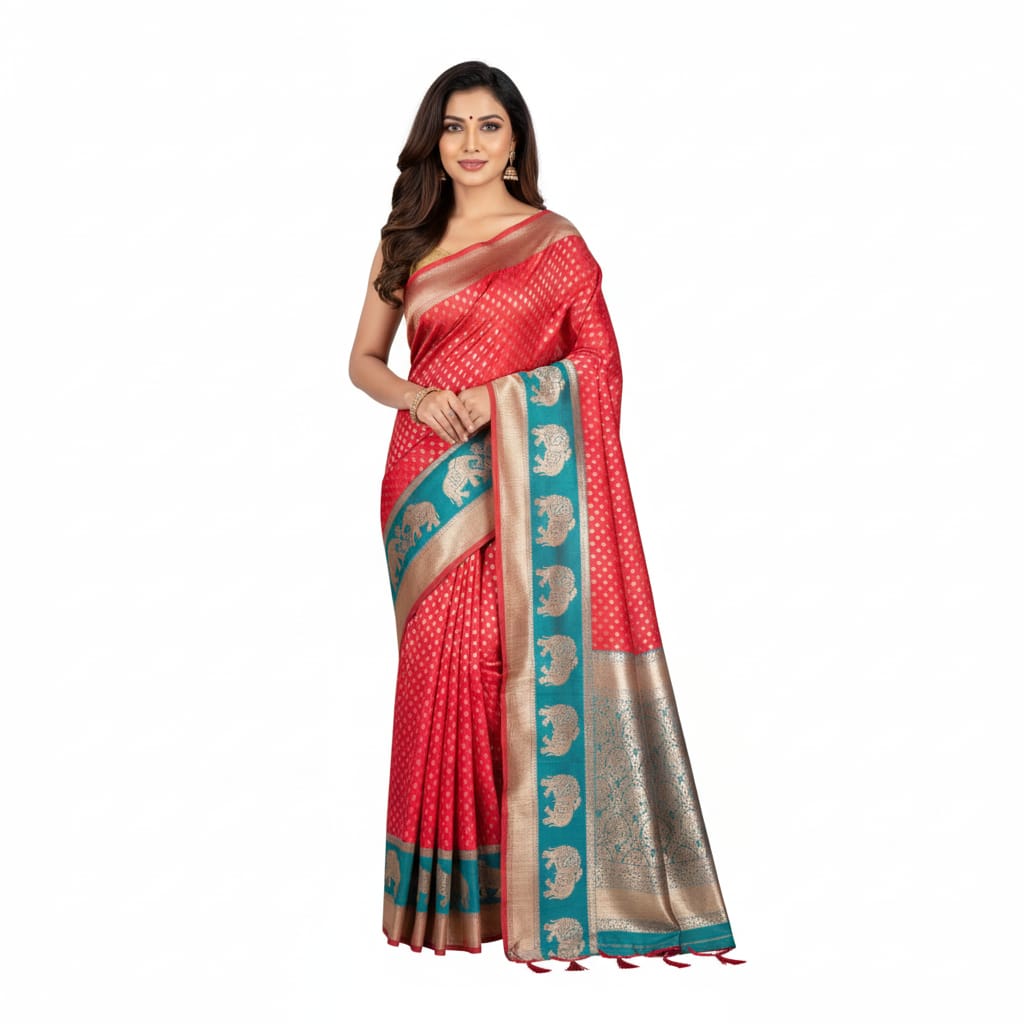 Silakaari Saba Green-Pink Heavy Zardosi Hand Work Bridal Saree