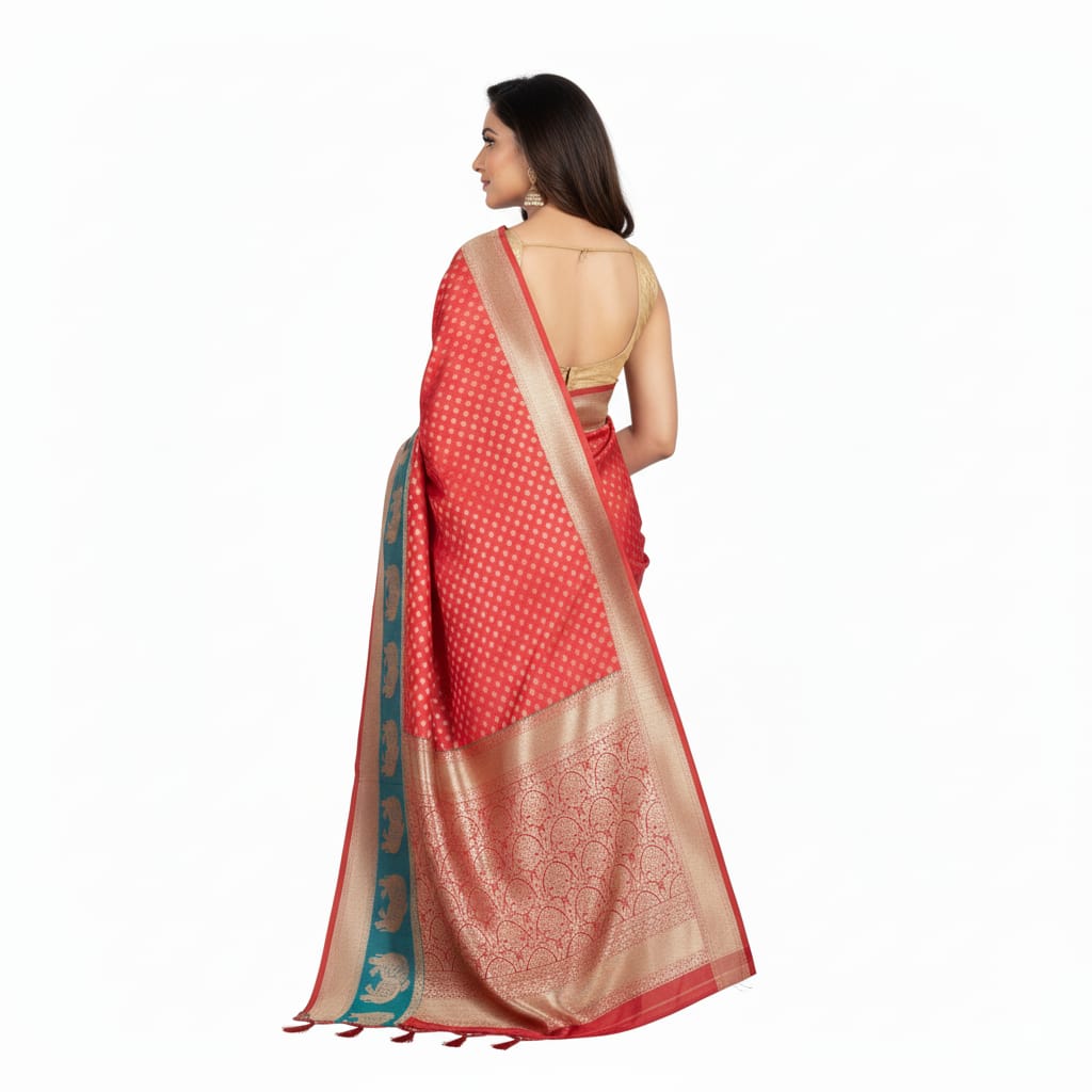 Silakaari Saba Green-Pink Heavy Zardosi Hand Work Bridal Saree