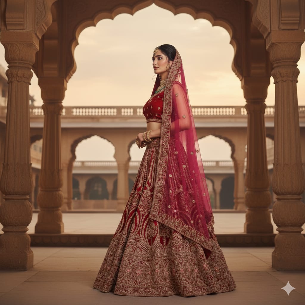 Silakaari Exquisite Dusty Hot Pink Velvet Heavy Bridal Lehenga Set with Embroidery