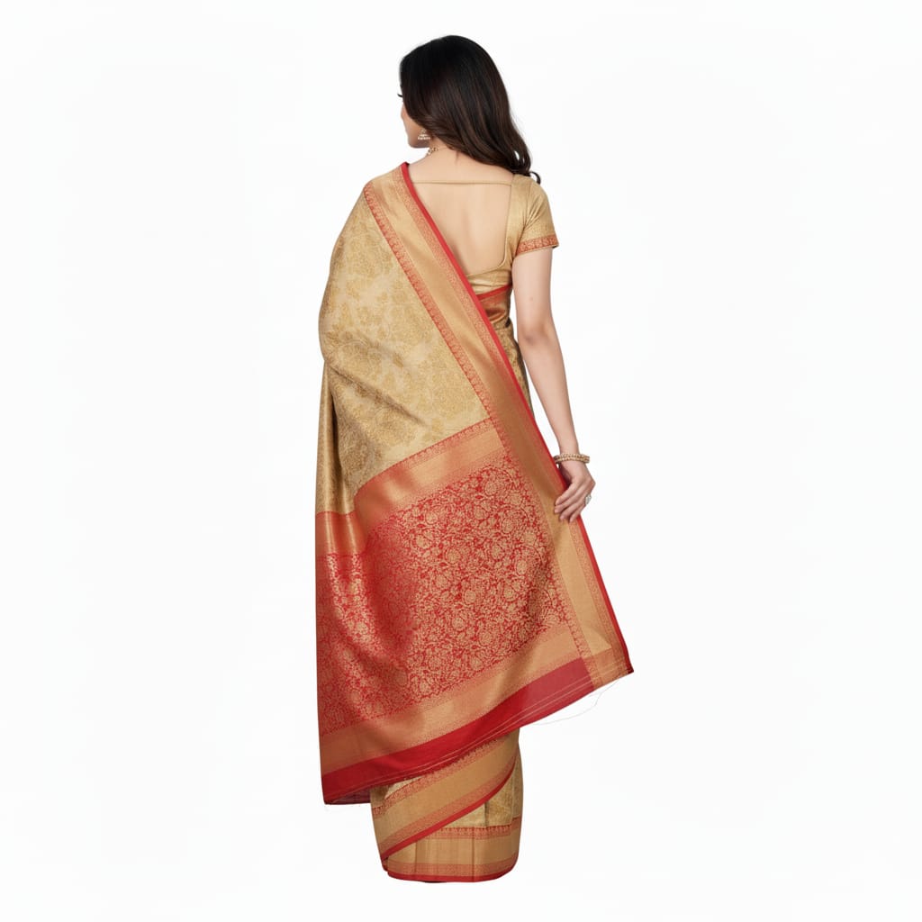 Silakaari Cherry Red Zari Woven Pure Banarasi Silk Saree