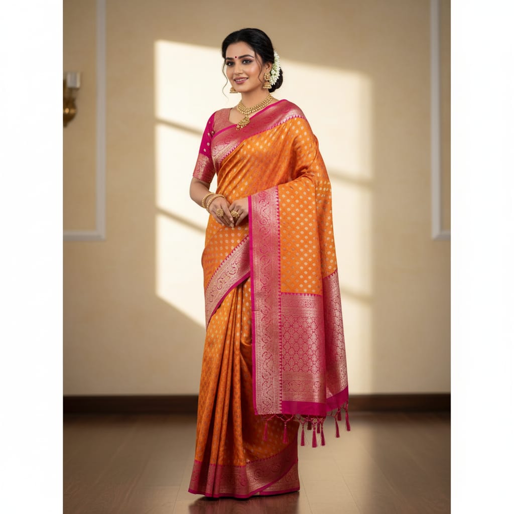 Silakaari Nazakat Sun Yellow Zardosi Hand Work Pure Silk Bridal Saree