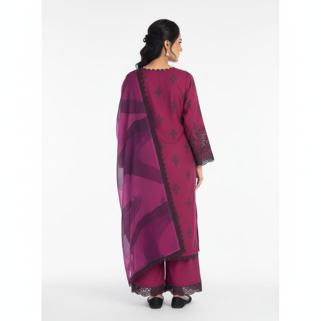 Silakaari Ehsaas Magenta Heavy Lacy Pure Lawn Sequin Embroidery  Ready-Made Dress