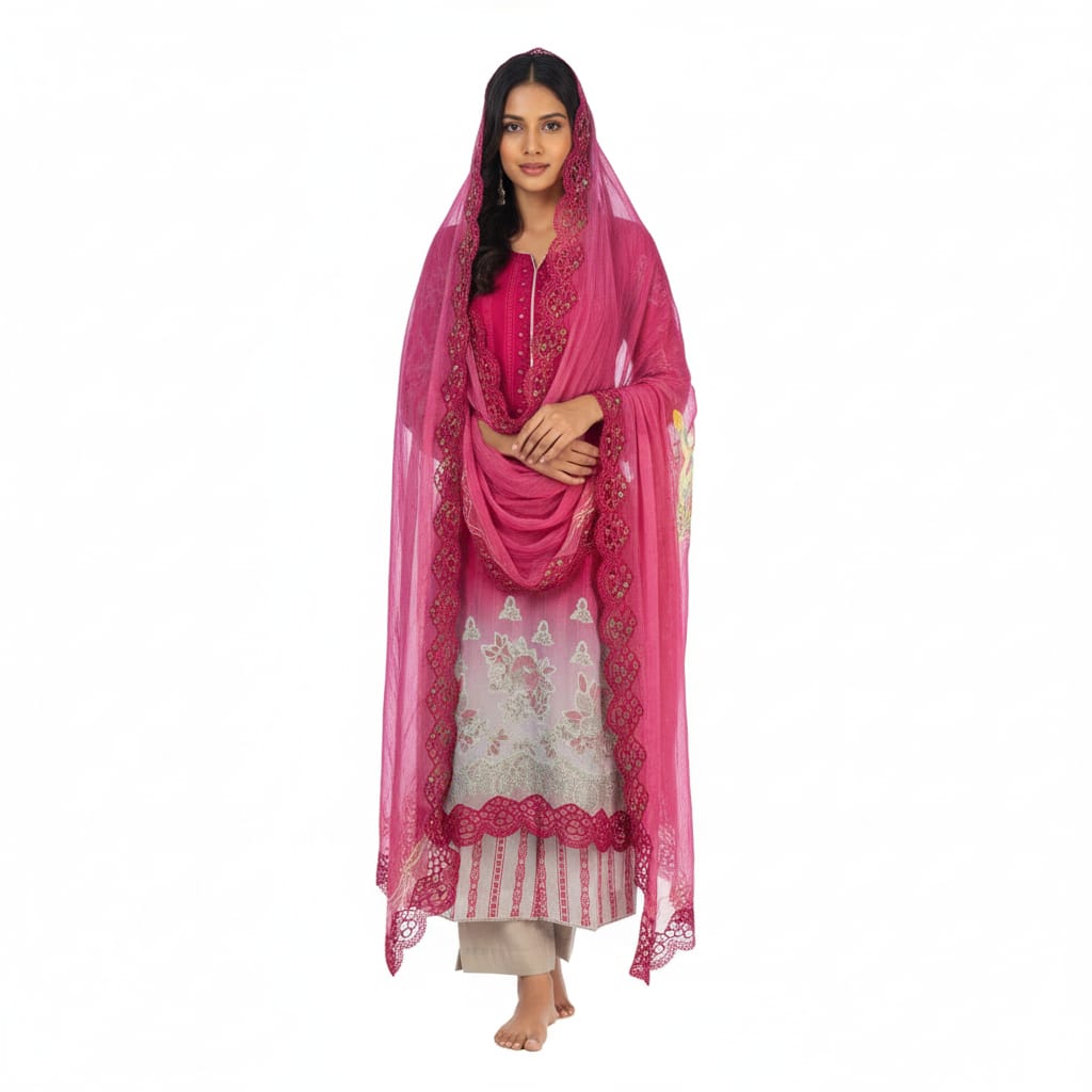 Silakaari Ayaan Magenat Printed Pure Lawn Sequin Patch Work Premium  Ready-Made Dress