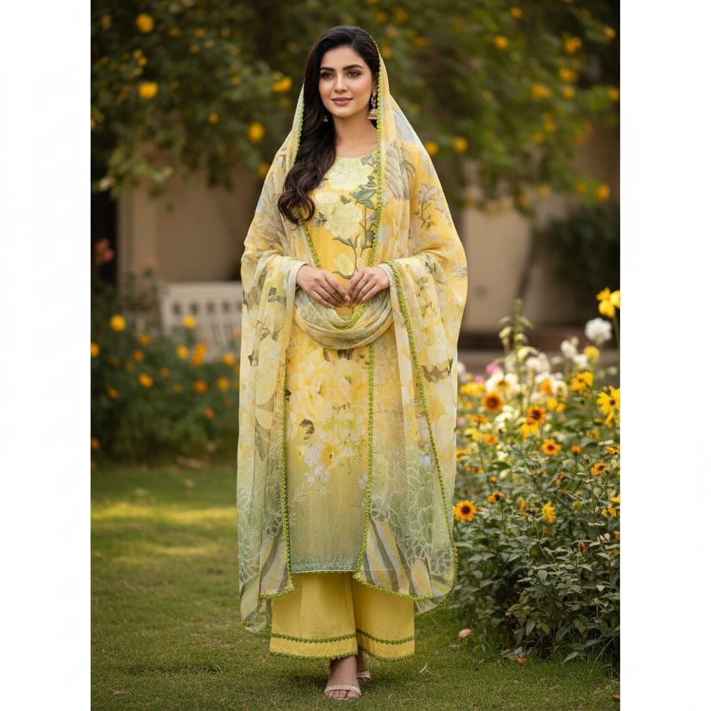 Silakaari Jadeed Pure Lawn PartyWear Organza Heavy Embroidery  Ready-Made Dress