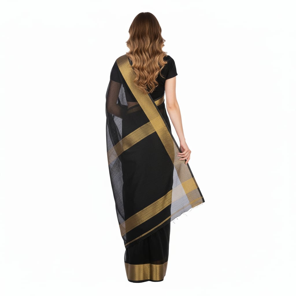 Silakaari Black Beauty Super Delux Pure Chanderi Lucknowi Premium Saree