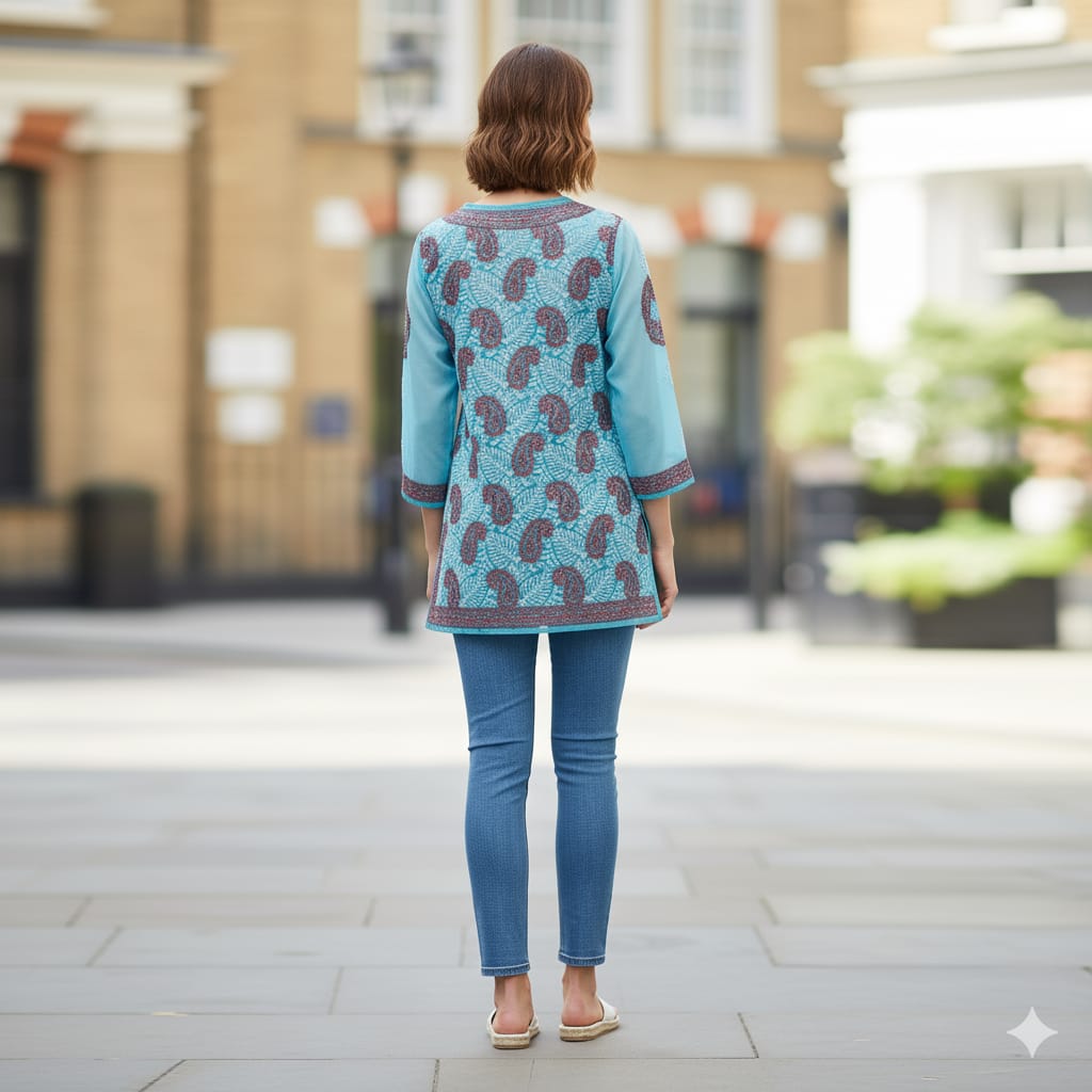 Silakaari Pure Georgette All Over Floral Soft Premium Lucknowi Short Kurti Slip With Pant Set