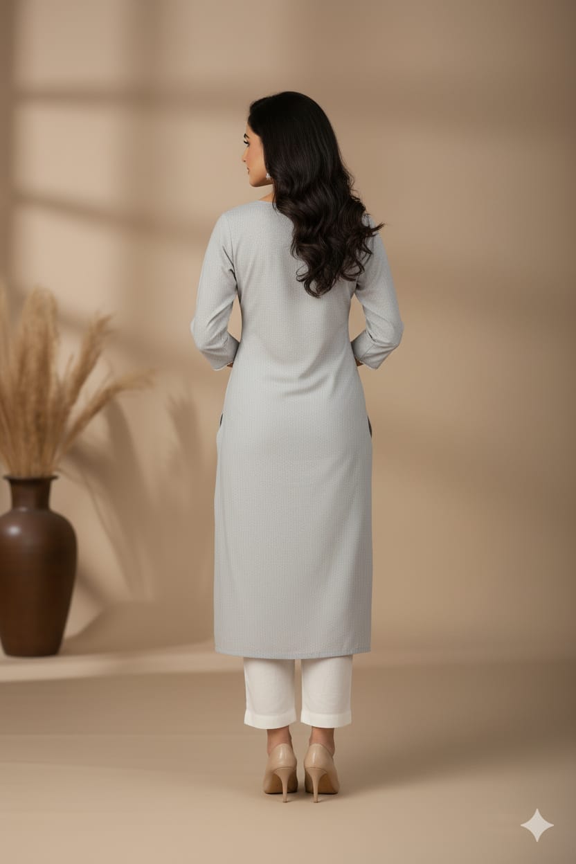 Silakaari Falak Handloom Grey Embroidered Straight Long Kurti